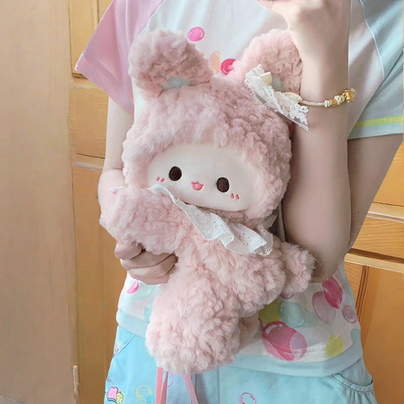 Cute Plush Rabbit Backpack for Girls, Soft Fluffy Anime Style Crossbody Bag with Adorable Cartoon Design, Perfect Daily Companion