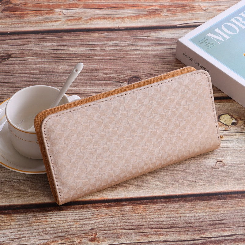 Elegant Diamond Pattern Women's Long Wallet with Multiple Card Slots and Zipper Closure for Daily Use