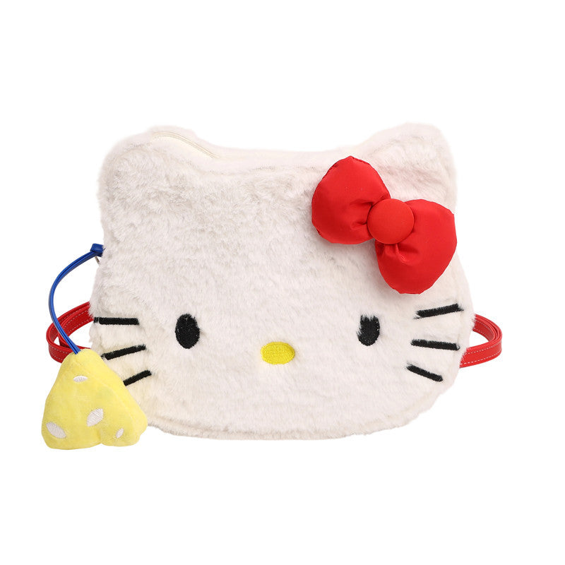 Cute Cartoon Kitty Furry Crossbody Bag with Chain Strap, Adorable Plush Design for Daily Wear