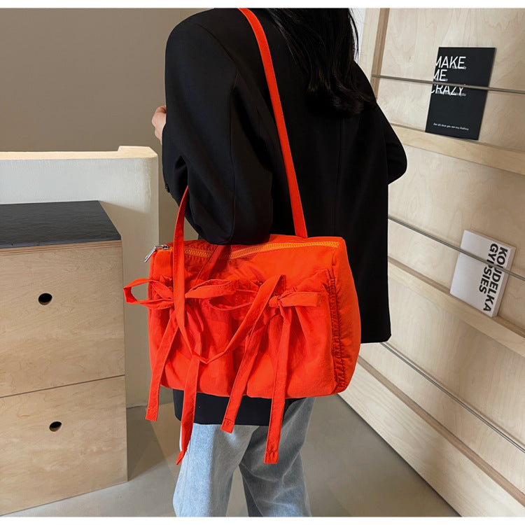 Korean Style Sweet Bow Pleated Large Capacity Totes Lazy Shoulder Bag Women's Everyday Joker Fashion Style