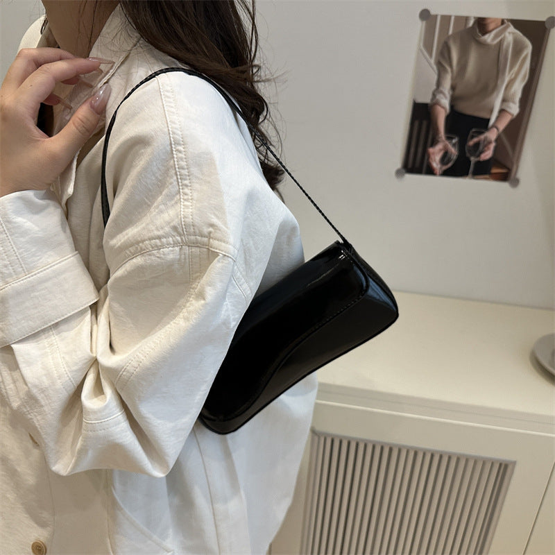 Casual Patent Leather Underarm Bag Women's New Textured Solid Color Graceful and Fashionable Portable Shoulder Bag