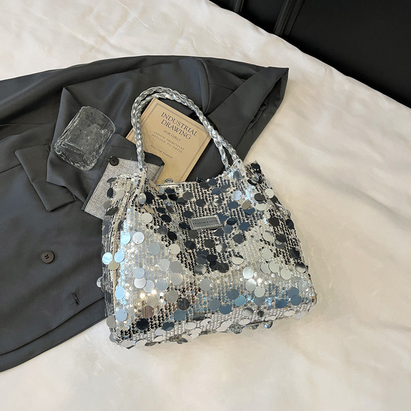 Underarm Bag Women's Korean-Style Large Sequins Western Style All-Matching Shoulder Crossbody Tote Bag