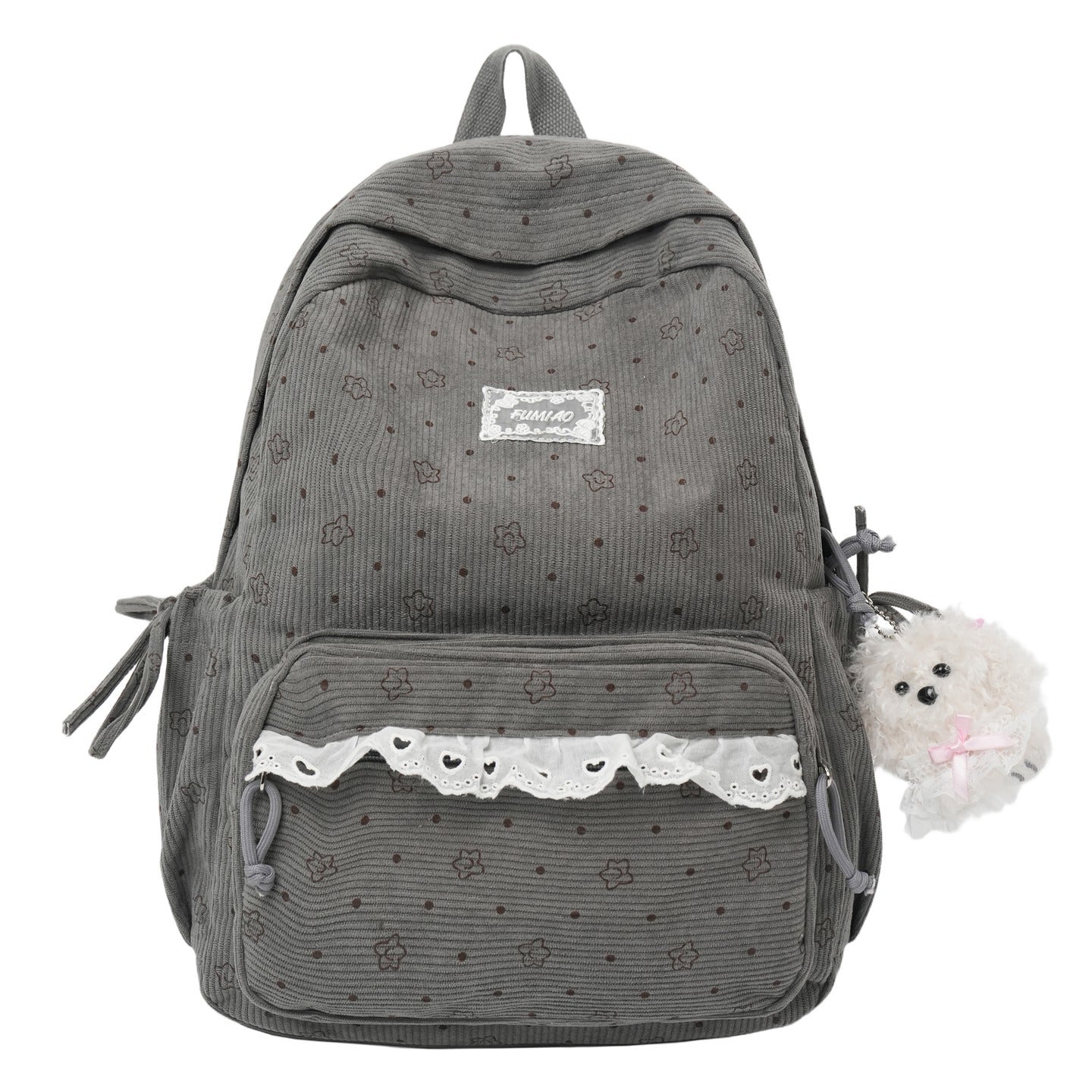 Artistic Fresh Student Backpack Soft Corduroy Material Lace Large Capacity Breathable Design