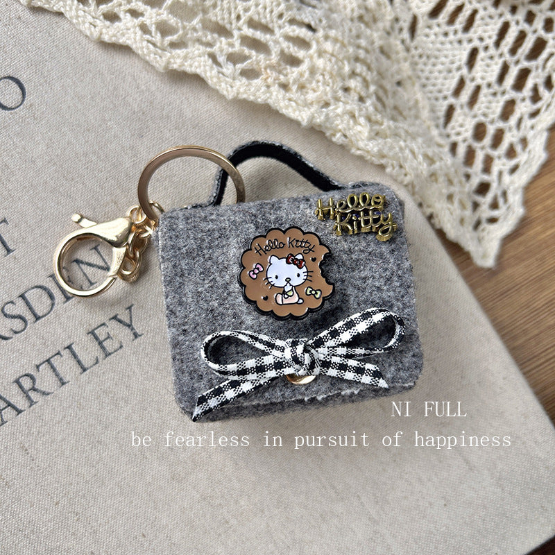 Korean Style New Retro Dots Cartoon Cat Lipstick Pack Pearl Exquisite High Sense Versatile Pendant Keychain for Women