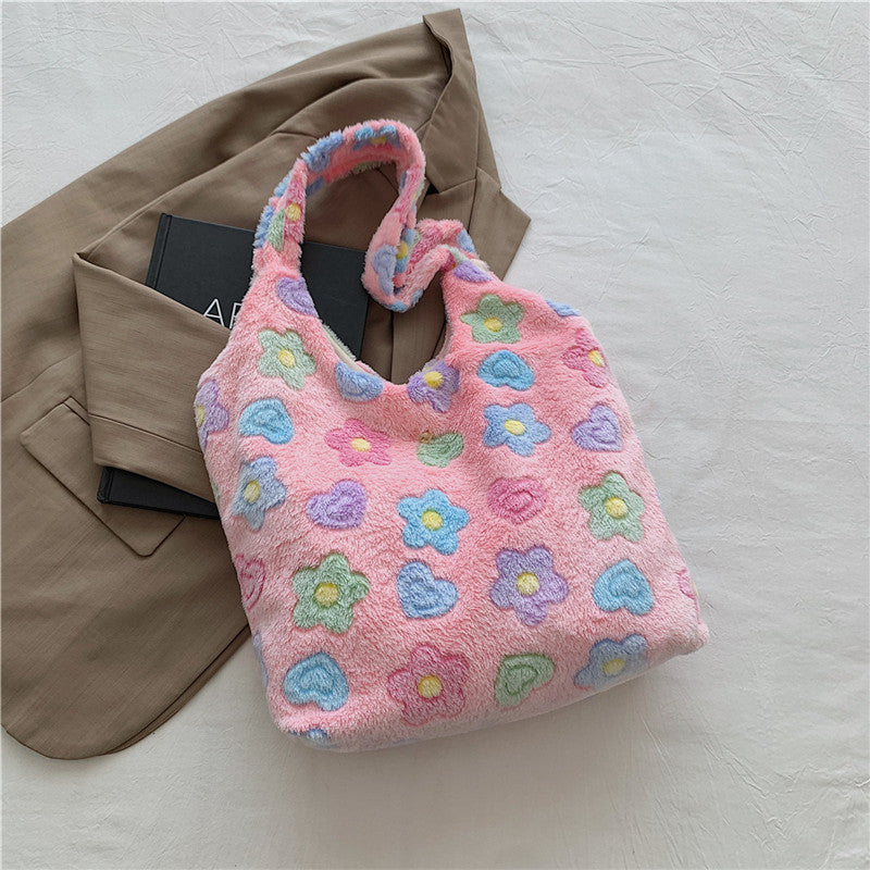 Gentle Fashion Simple Elegant Plush Shoulder Bag Women's Summer New Korean Style Tote Bag