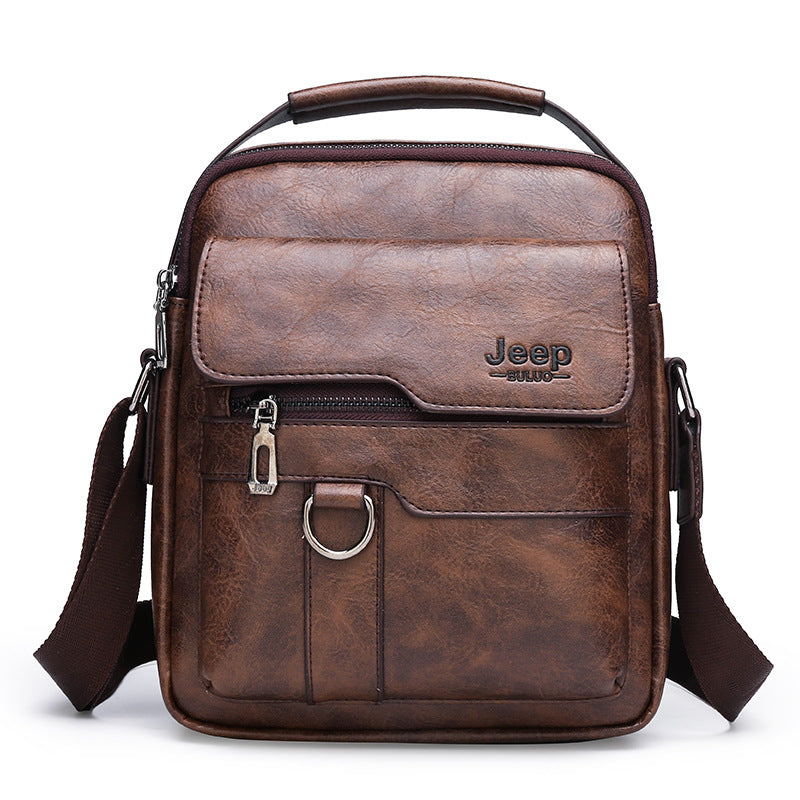 Retro Men's Shoulder Bag with Large Capacity, PU Leather Crossbody Bag for Business and Casual Use, Featuring Zipper Pockets and Stylish Stitching Design