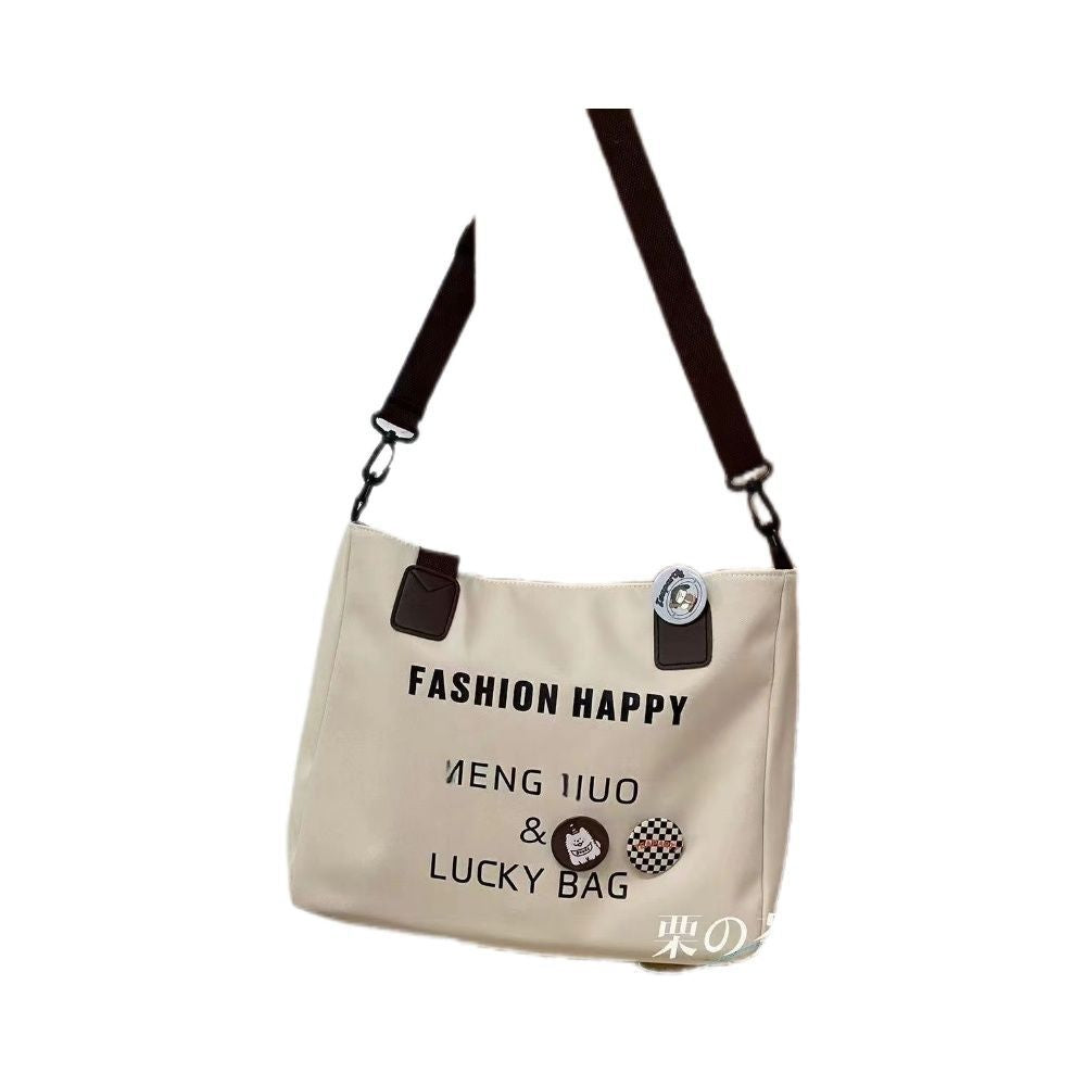 Cute Fashionable Tote Bag with Letter Print & Emoji Charms for Daily Commute and College Life