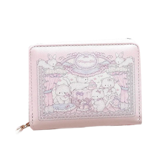 Cute Cartoon Bear Zipper Wallet for Women, Soft PU Leather Compact Card Holder with Adorable Print Design