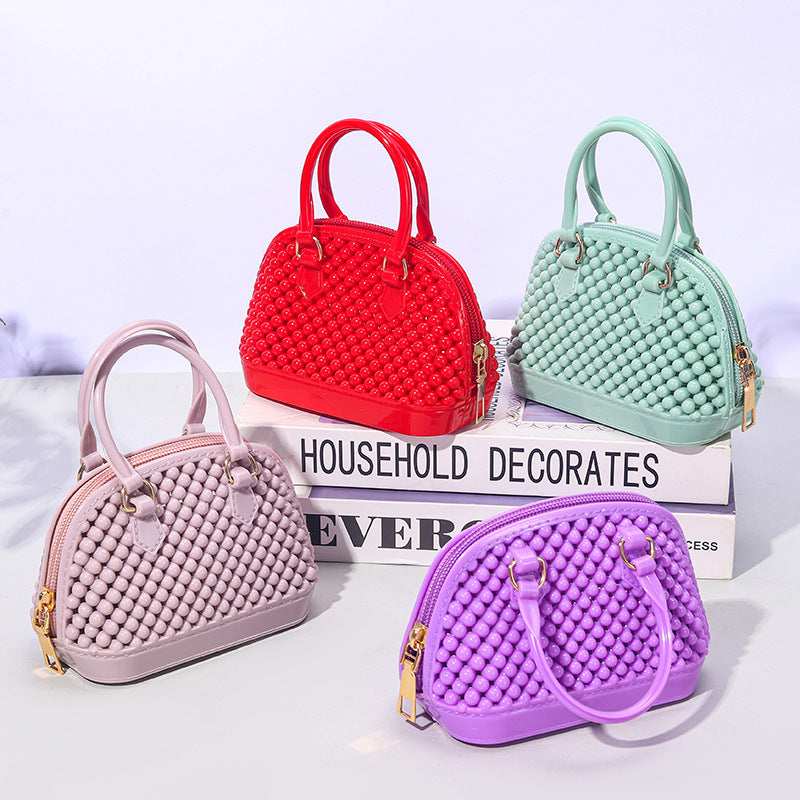Cute Kids Beaded Handbag with Chain Strap for Girls, Fashionable Mini Shell Bag for Daily Use