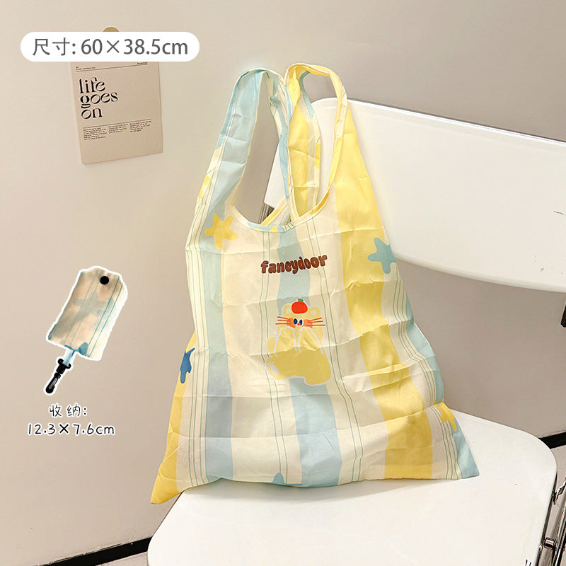 Foldable Large Capacity Shopping Bag Women's Portable Environmental Protection Supermarket One Shoulder Strong Durable Portable Cloth Bag