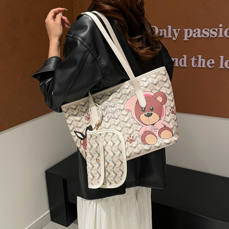 Fashion Large Capacity Totes Panda Printing Serrated Pattern Design Daily Shopping Commuter Versatile