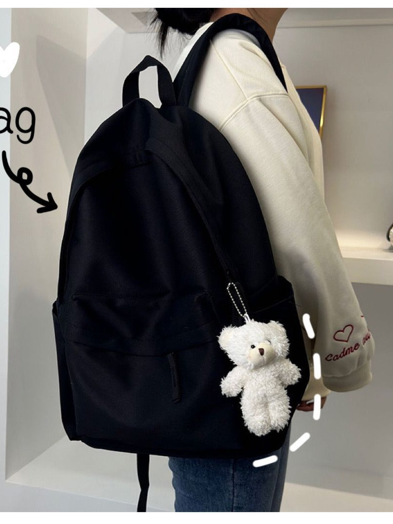 Simple Waterproof Women's Backpack with Cute Plush Pendant Student Travel Large-Capacity Backpack