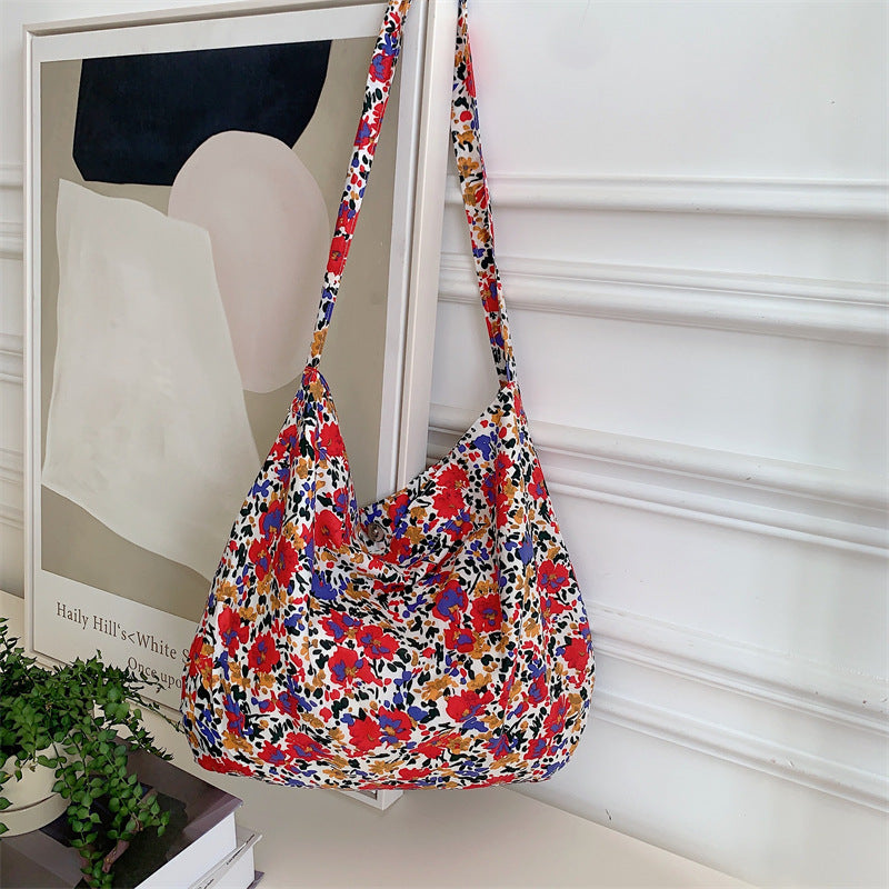 Women's Canvas Korean-Style Floral Cotton Bag Student Retro Shoulder Western Style Messenger Bag