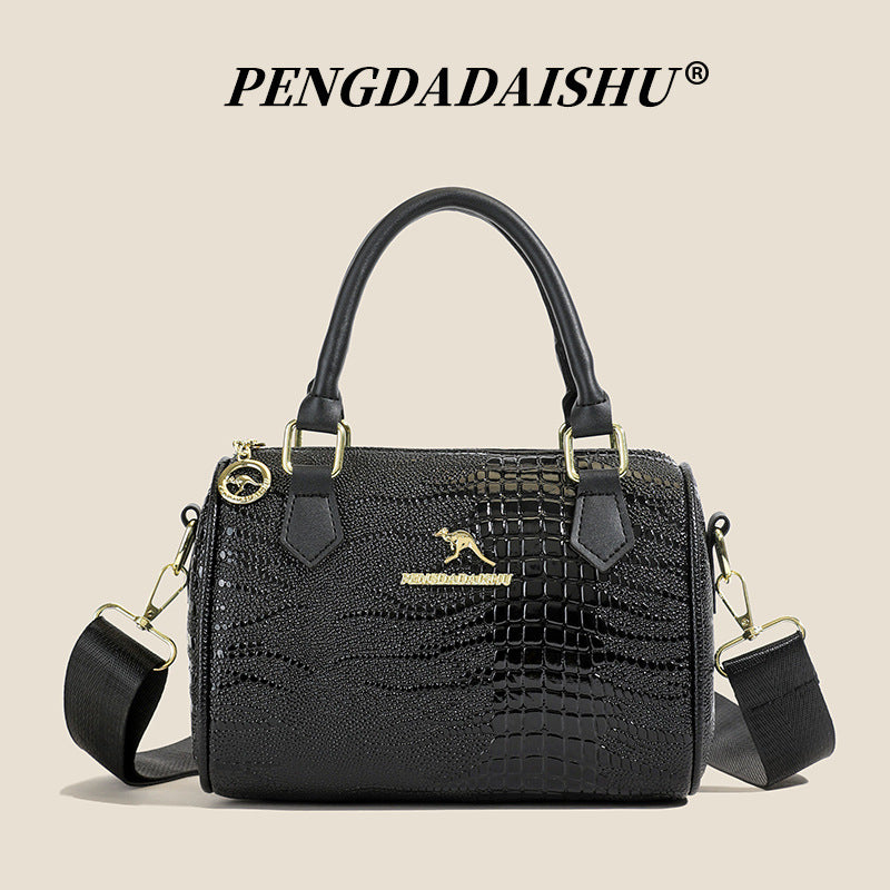 New Fashion Crocodile Pattern round Bag Women's Light Luxury Texture Urban Simple Style Portable Shoulder Crossbody Bag