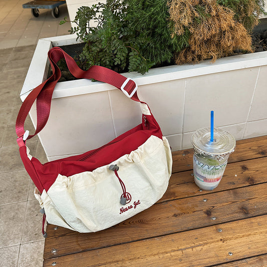 Casual Nylon Crossbody Bag for Women with Drawstring Design and Multiple Pockets, Perfect for Daily Commute and Outdoor Activities