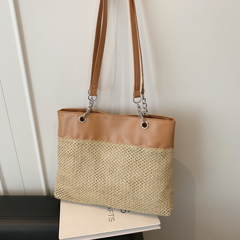 Tote Bag Female Personality All-Matching Weaving Large Capacity New Holiday Outing Premium Shoulder Bag