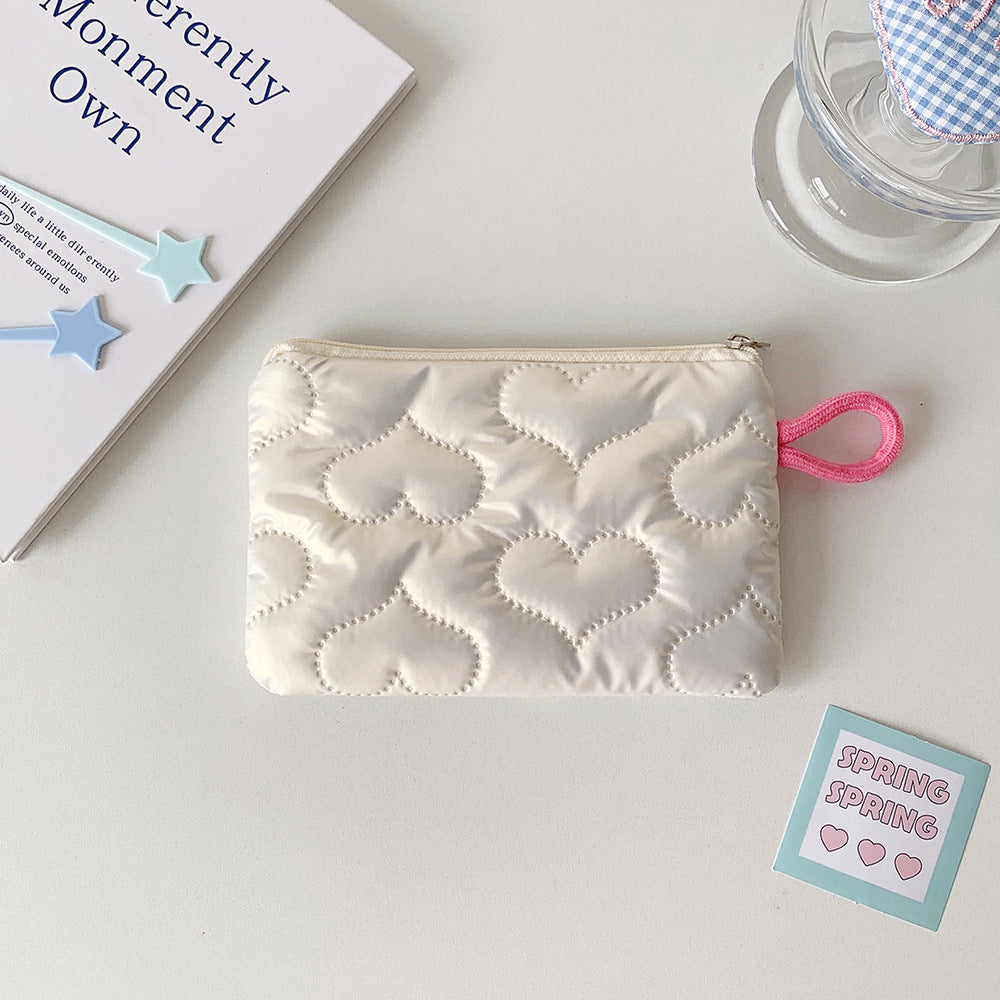 Cute Bowknot Embroidered Glossy Cosmetic Bag Zipper Design with Rope Handle Portable Storage Everyday Good Things