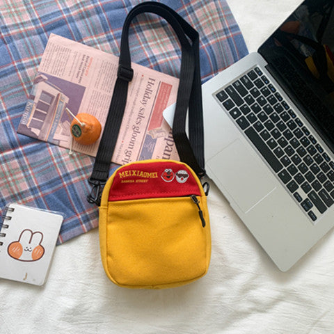Cute Cartoon Print Canvas Crossbody Bag for Women, Street Style Small Square Bag with Zipper and Phone Pocket