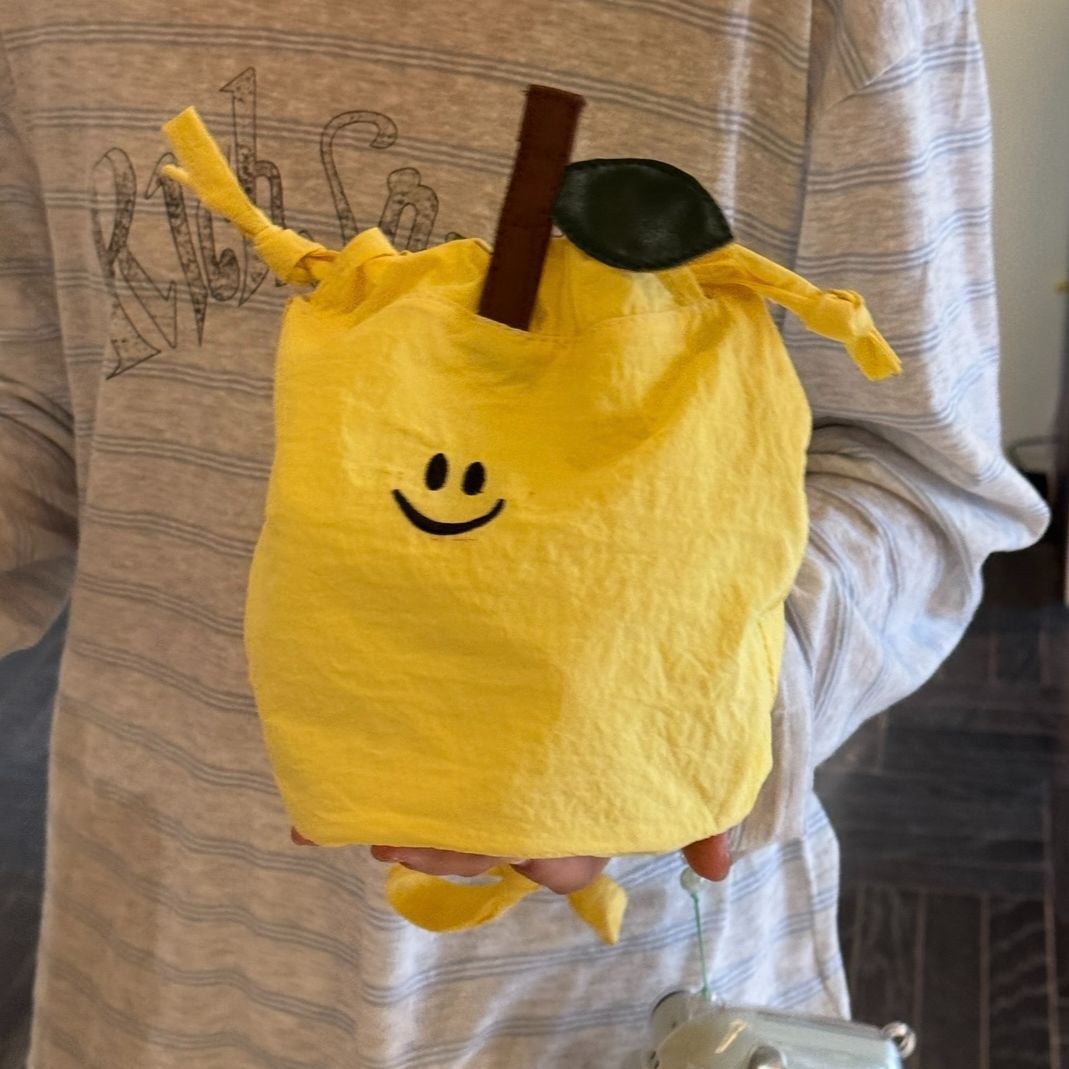 Cute Smiley Drawstring Messenger Bag Daily Commute Portable Cell Phone Bag Oxford Cloth Material