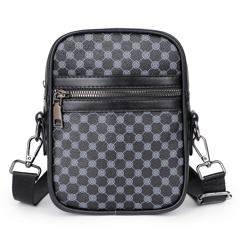 Men's Fashionable Crossbody Bag with Geometric Pattern PU Leather Casual Travel Shoulder Bag