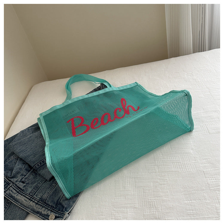 Voile Tote Bag Transparent Shopping Bag Swim Bag Nylon Mesh Letter Large Capacity Beach Bag