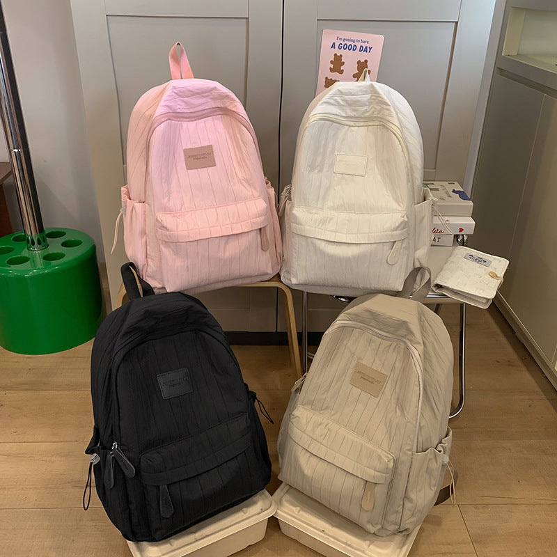 Junior High School Students Girl's Schoolbag Girls Pure Color All-Matching Large Capacity Backpack Small Fresh Travel Lightweight Backpack