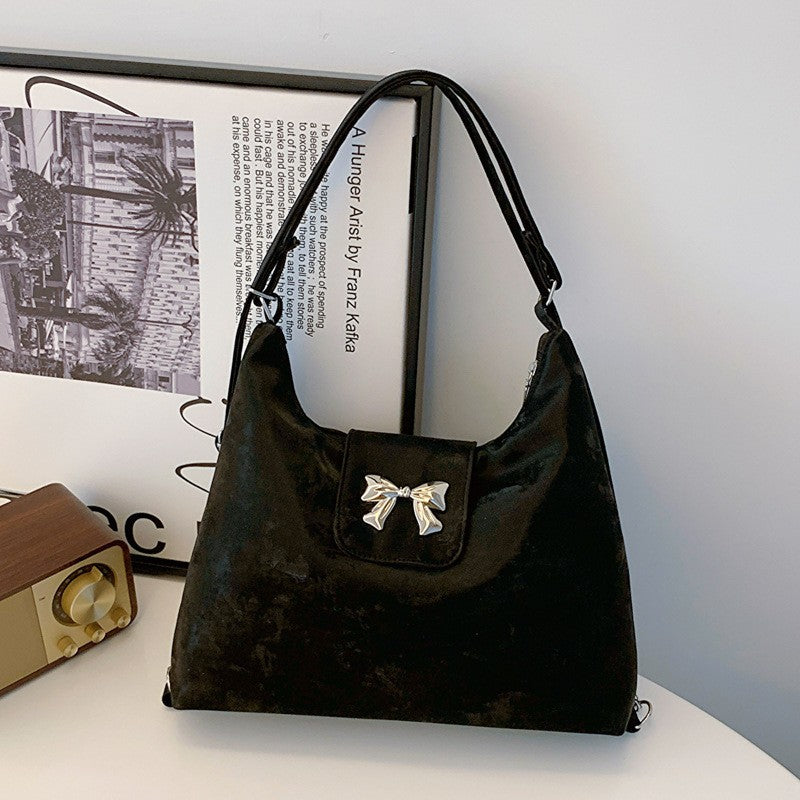 New Fashion Simple Bow Shoulder Bag Women's Lightweight Pu Material Elegant Design Practical Large Capacity Everyday Joker
