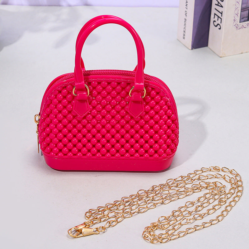 Cute Kids Beaded Handbag with Chain Strap for Girls, Fashionable Mini Shell Bag for Daily Use