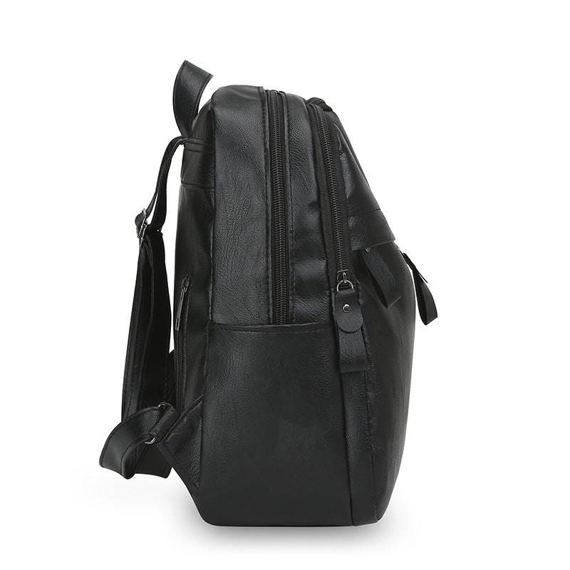 Pu Backpack Men's and Women's Casual Large Capacity Retro Korean Type Fashion Outdoor All-Matching Backpack Simple