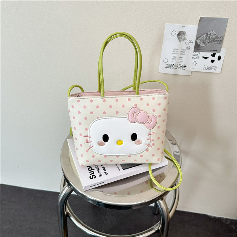 Cute Cartoon Hello Kitty Tote Bag with Polka Dot Design, Soft PU Material, Perfect for Daily Use and Fashionable Outings