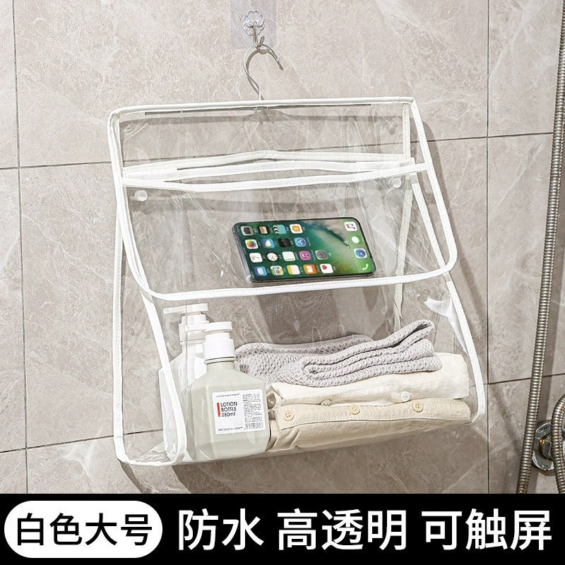 Waterproof Transparent Shower Hanging Bag with Touchscreen Phone Pocket for Bathroom Storage