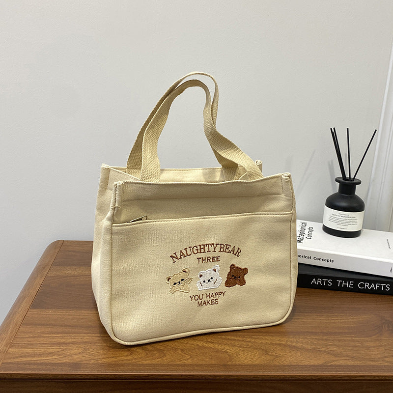 Lunch Bag Female Fashion Japanese Style Cute Canvas Bag Baby Mom Personality Lightweight Tote
