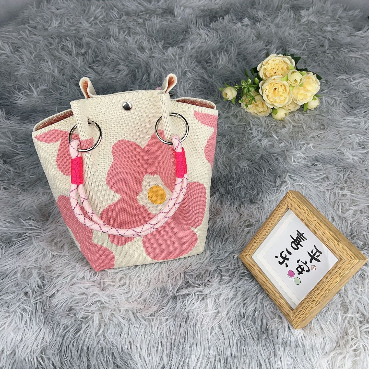Women's Shoulder Bag New Hollow Canvas Handbag Color Rope Handle Large Capacity Daily Commuter Women's Bag