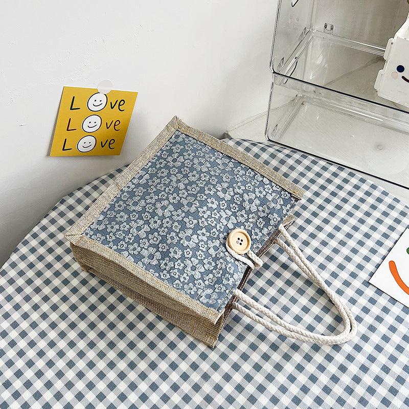 Floral Canvas Bag Handbag Bag Women's Western Style Simple Outing Hand Carry Lunch Bag