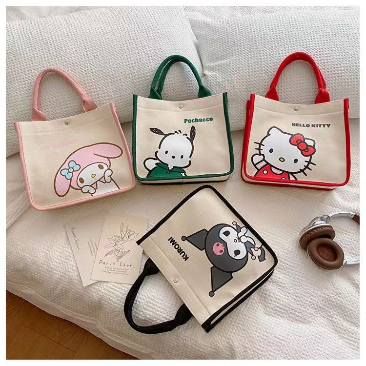Women's Handbag Sanrio Cartoon Canvas Handbag Cute Commuter Daily Portable Storage Bag Magnetic Snap Opening and Closing Design