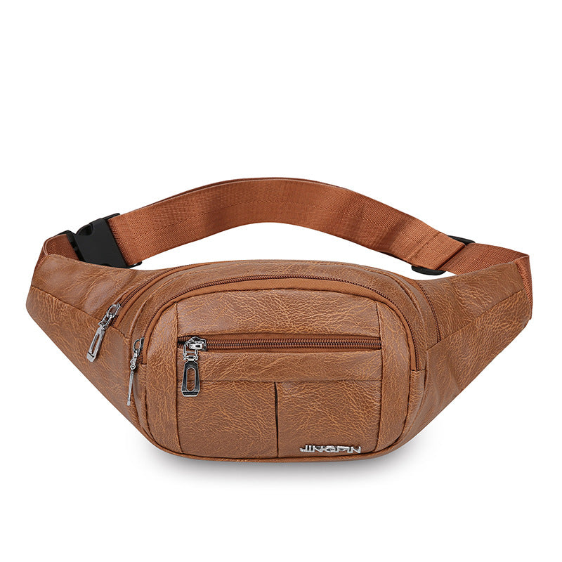 Chest Bag Men's Multi-Compartment Outdoor Sports Hard-Wearing Crossbody Bag Pu Waterproof Waist Bag