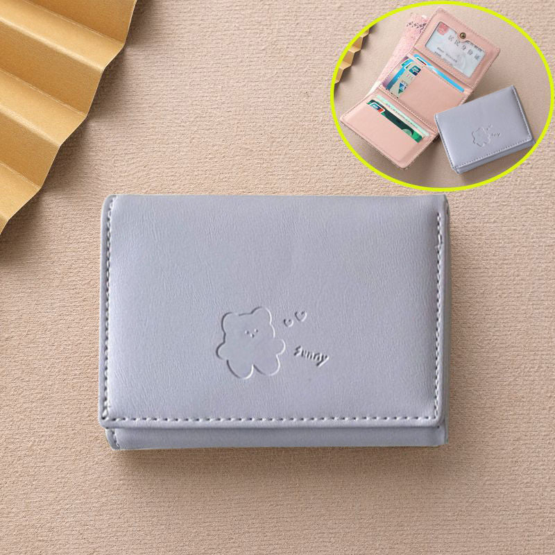 New Ins Style Bear Wallet Simple and Gentle Color Fresh Korean Multi-Functional Short Student Change Card Clamp