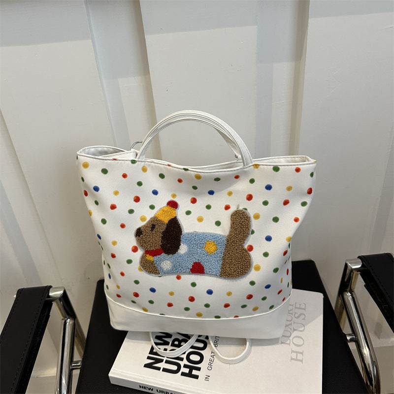 Women's Shoulder Bag Cute Cartoon Polka Dot Sausage Dog Tote Bag Daily Commuter Class Large Capacity Handbag
