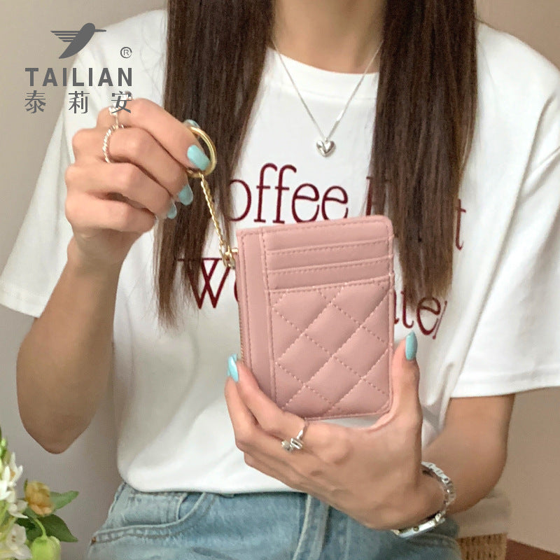 Rhombus Card Holder for Women with Keychain Multiple Card Slots Lightweight Storage European and American Retro Everyday Joker