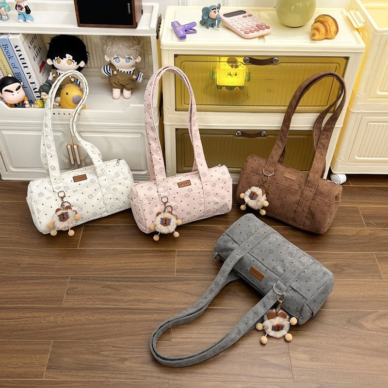Women's Bag New Corduroy Korean Style Fresh Simple Fashion All-Match Commuter Cylinder Handbag