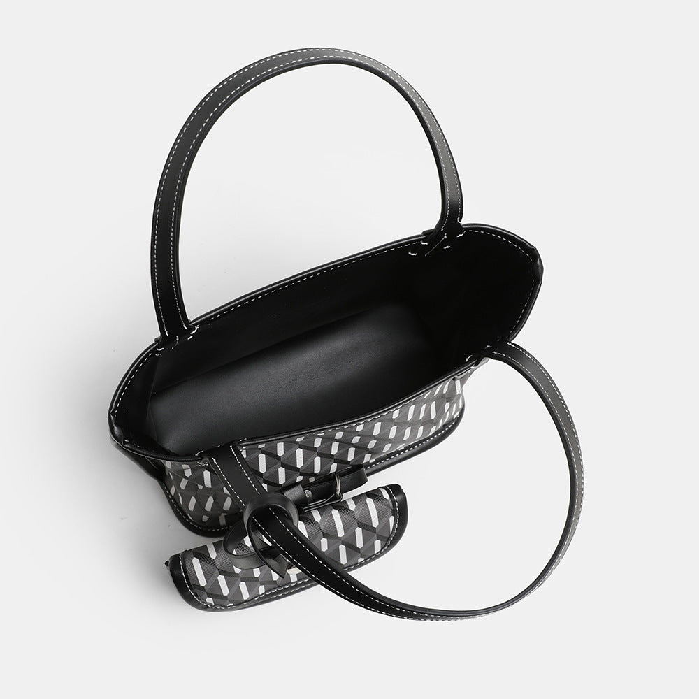 New Tote Bag Women's Large Capacity Commuting Fashion Portable Bucket Bag Black and White Lattice Pattern Dog Teeth Bag