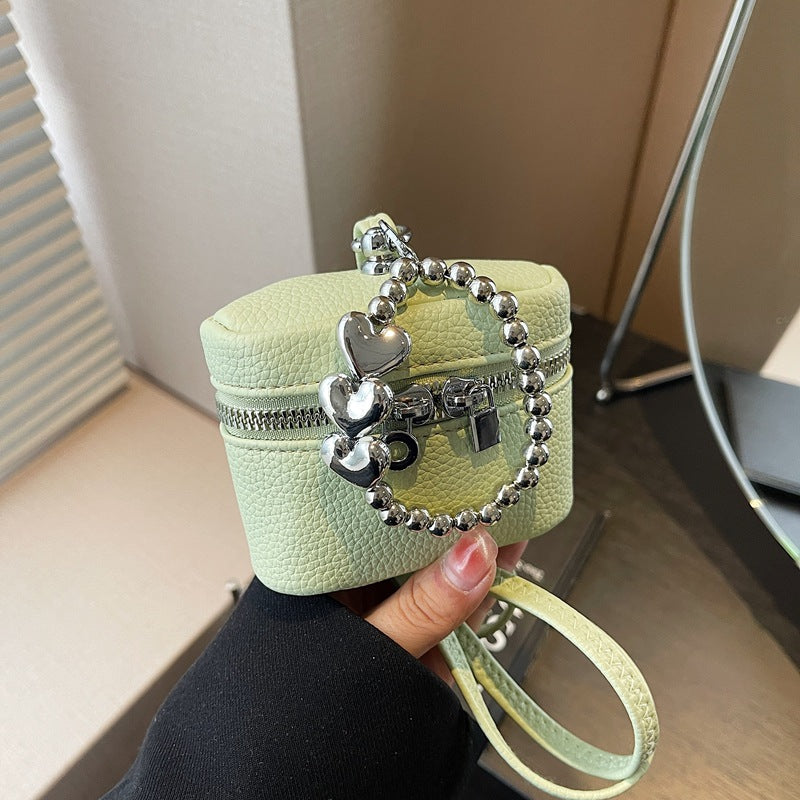 Chic Mini Box Bag with Heart Charm Chain for Women, Casual Urban Style Crossbody Handbag