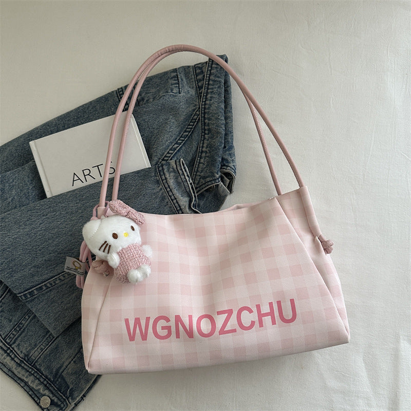 High-Grade Plaid Women's Tote New Large Capacity Commuter Shoulder Bag Magnetic Snap Open Cover with Zipper Bag