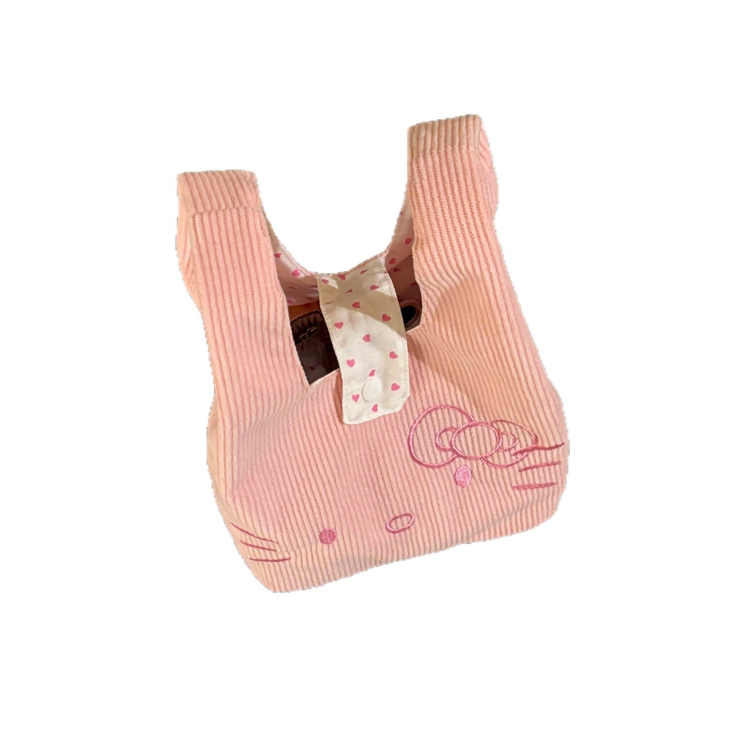 Cute Cartoon Cat Corduroy Handbag Heart-Shaped Pattern Everyday Joker out of Portable Bag