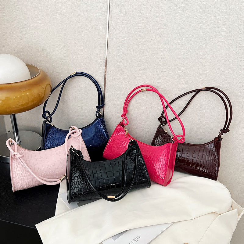 Chic Crocodile-Texture Handbag with Knotted Handle - Fashionable Crossbody Bag for Everyday Style
