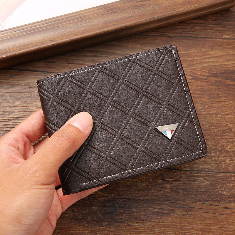 Men's Slim Wallet with Geometric Pattern, Anti-Theft PU Leather Card Holder for Daily Use