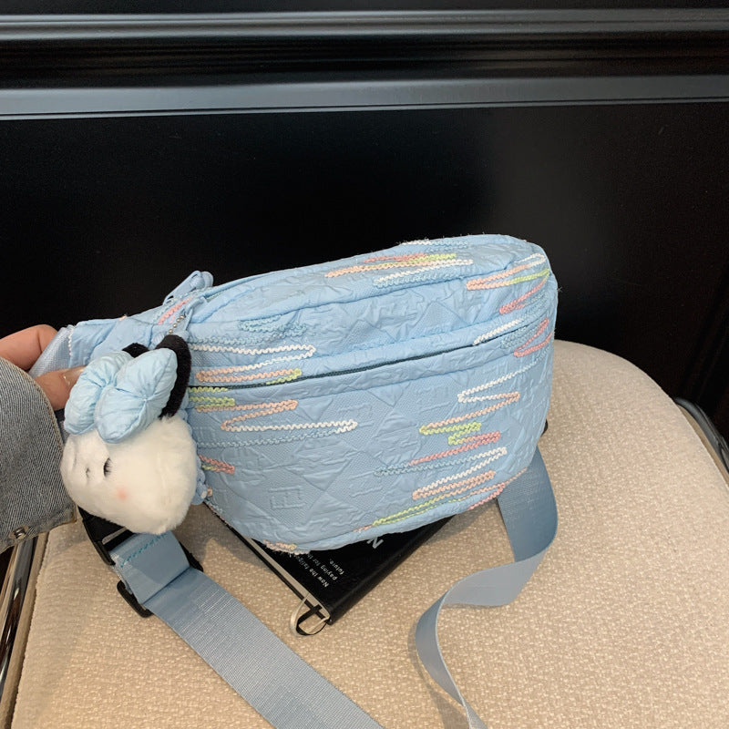 Simple Casual Women's Shoulder Messenger Bag Sewing Line Embroidered Adjustable Shoulder Strap Everyday Joker Practical