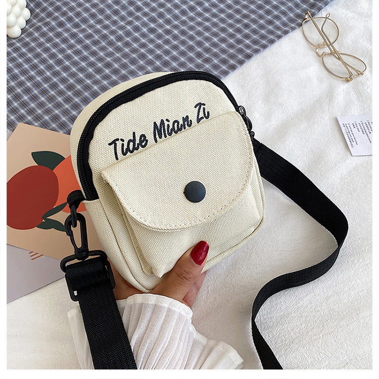 New Crossbody Shoulder Bag Female Cartoon Cute Letters Canvas Student Summer Phone Bag