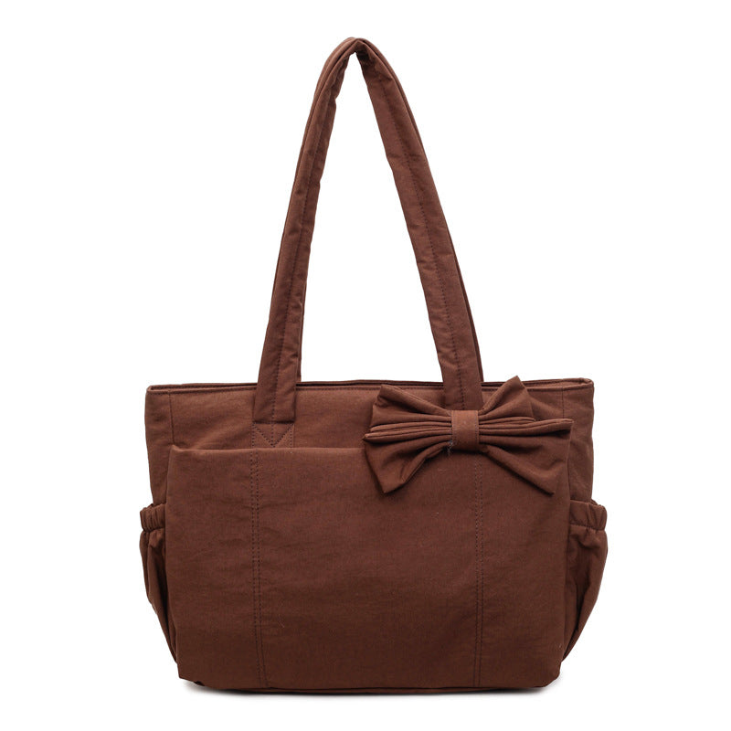 Chic Bow Detail Tote Bag with Large Capacity and Soft Cotton Fabric for Daily Use