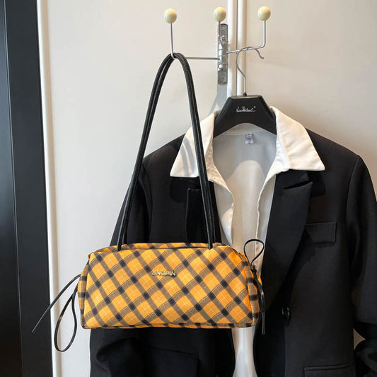 Good-looking Plaid Shoulder Bag Women's New Simple Casual Underarm Bag Zipper Closure with Mobile Phone Bag Practical Versatile Handbag